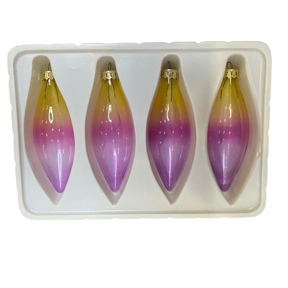 Vtg Hudson’s Bay Christmas Tree Ornaments Teardrop Ombré Glass 5” Set Of 4 HBC - Picture 2 of 4